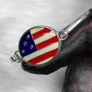 Enamel American Flag Cuff Bracelet Silver Tone